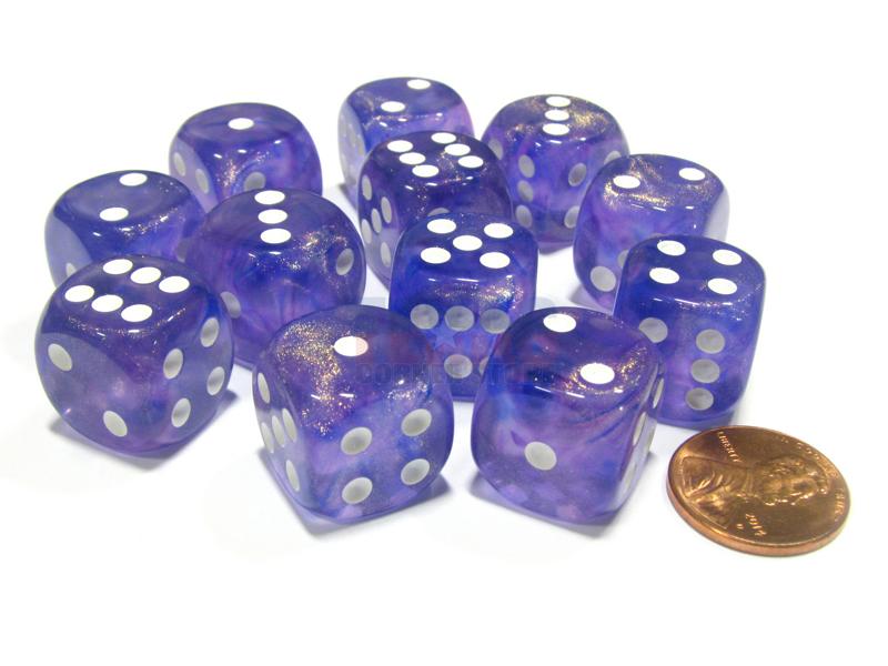 CHX27787 Borealis Purple/white 12 D6 16mm Set | Grognard Games