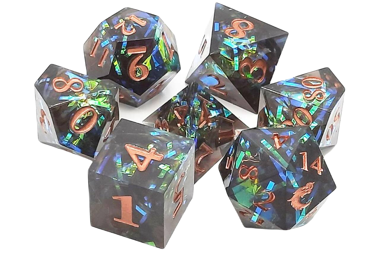 Old School 7 Piece DnD RPG Dice Set: Sharp Edged - Citrine Blast | Grognard Games
