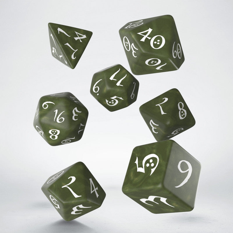 Classic RPG Dice Set - Olive and White | Grognard Games