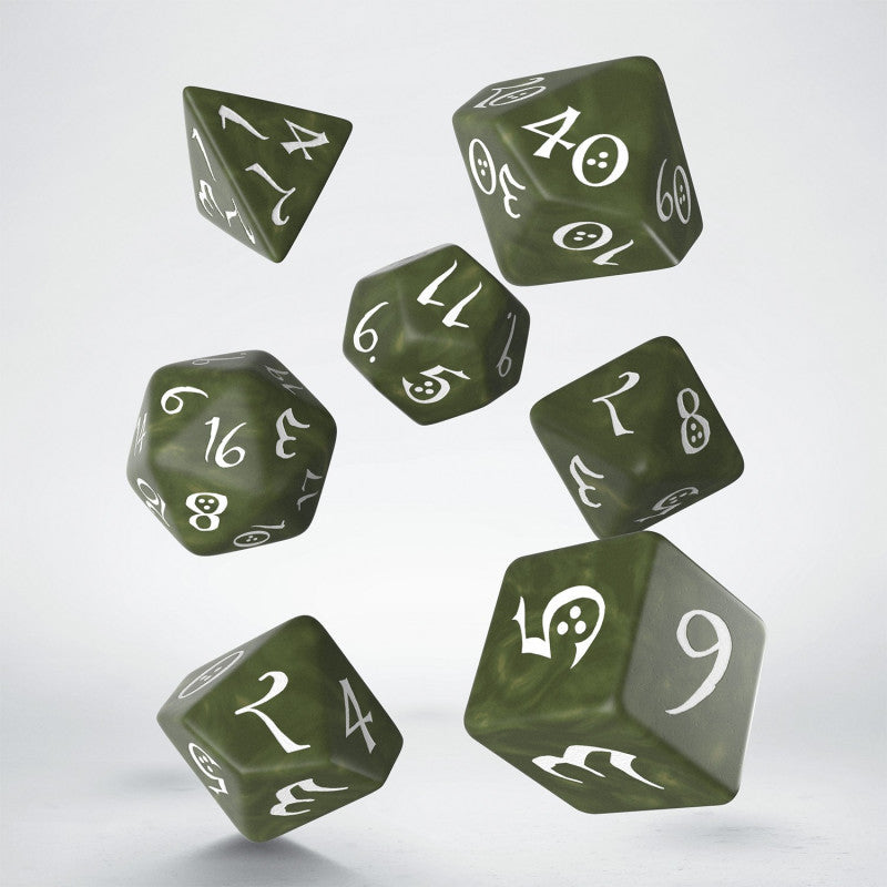 Q Workshop Classic RPG Dice Set - Olive and White | Grognard Games