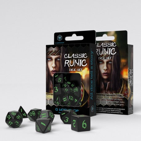 Classic Runic Dice Set (Black & Green) | Grognard Games