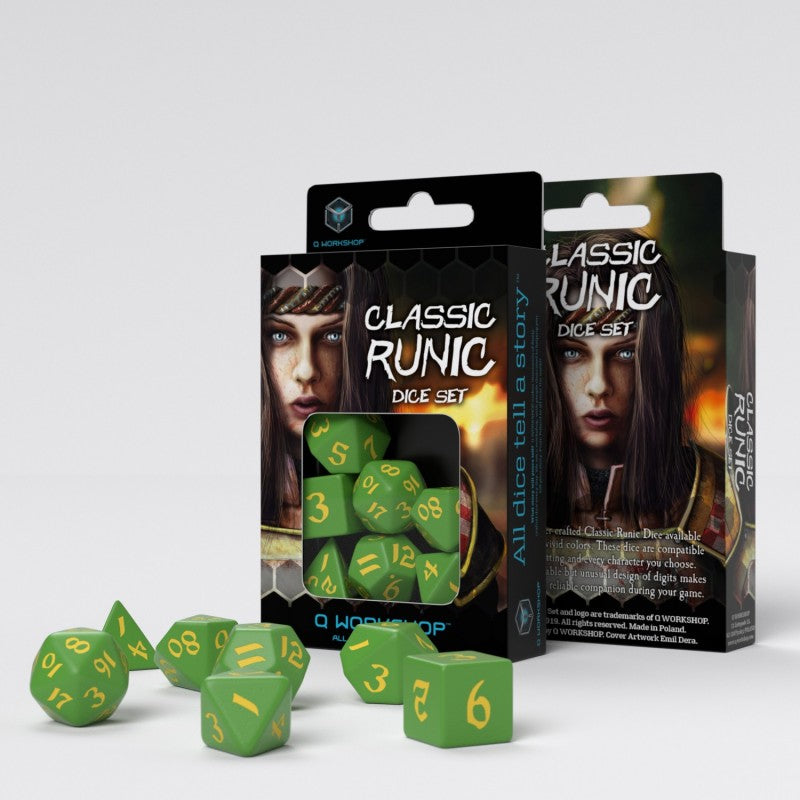 Classic Runic Dice Set (Green & Yellow) | Grognard Games