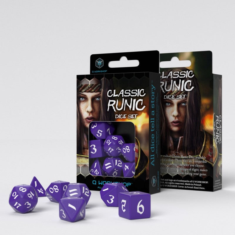 Q Workshop Classic Runic Dice Set (Purple & White) | Grognard Games