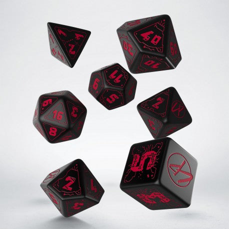 Q Workshop Cyberpunk Red RPG Dice Set - Black and Red | Grognard Games