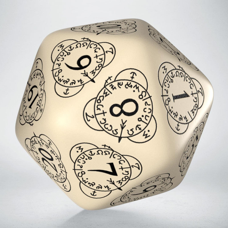 Q Workshop D20 Level Counter Dice - Beige and Black | Grognard Games