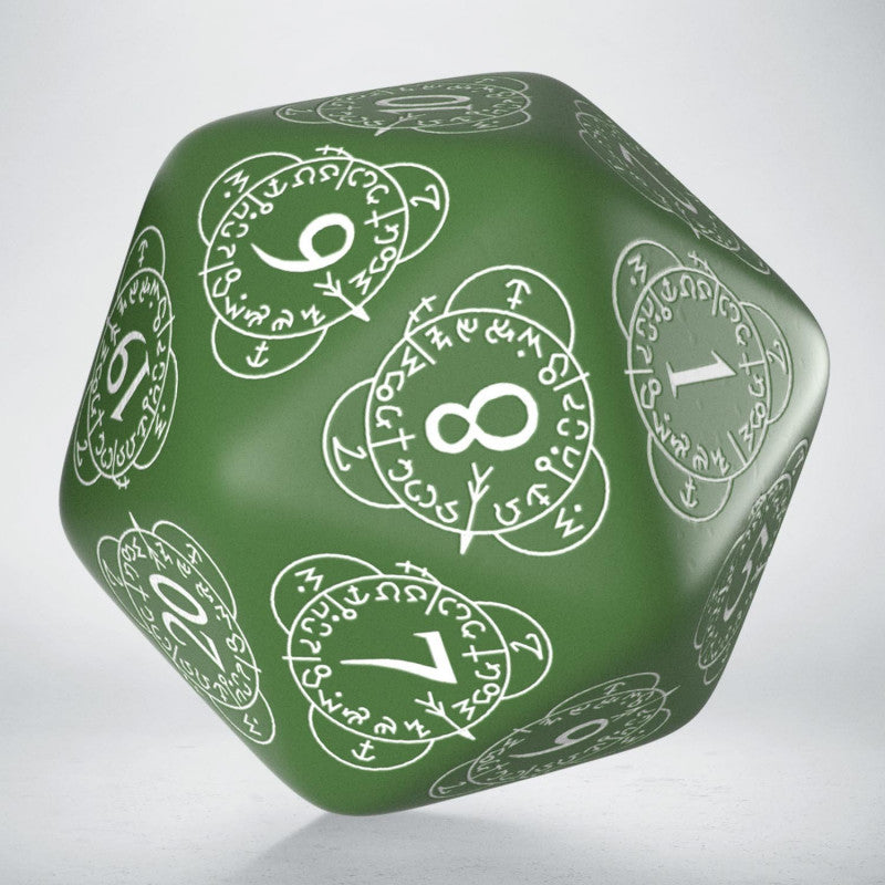 Q Workshop D20 Level Counter Dice - Green and White | Grognard Games