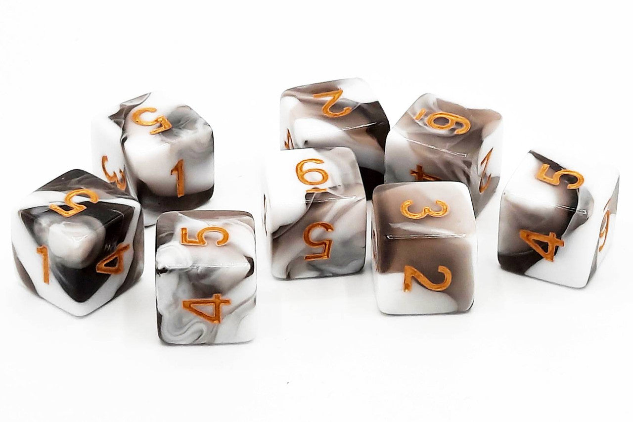 Old School 8-Piece D6 Dice Set: Vorpal - Black & White w/ Gold | Grognard Games