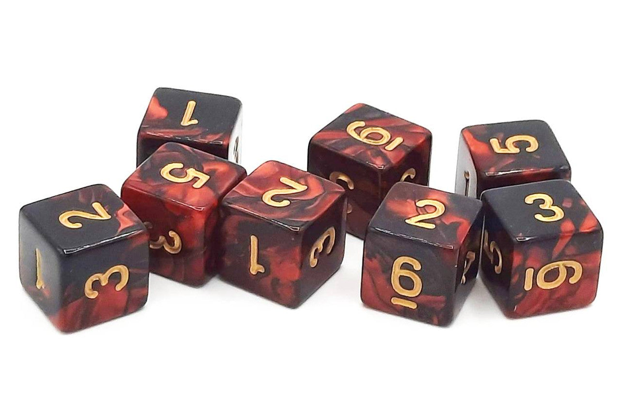 Old School 8-Piece D6 Dice Set: Vorpal - Blood Red & Black w/ Gold | Grognard Games