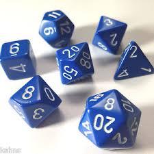 CHX25406 Opaque Blue/White 7 Dice set | Grognard Games