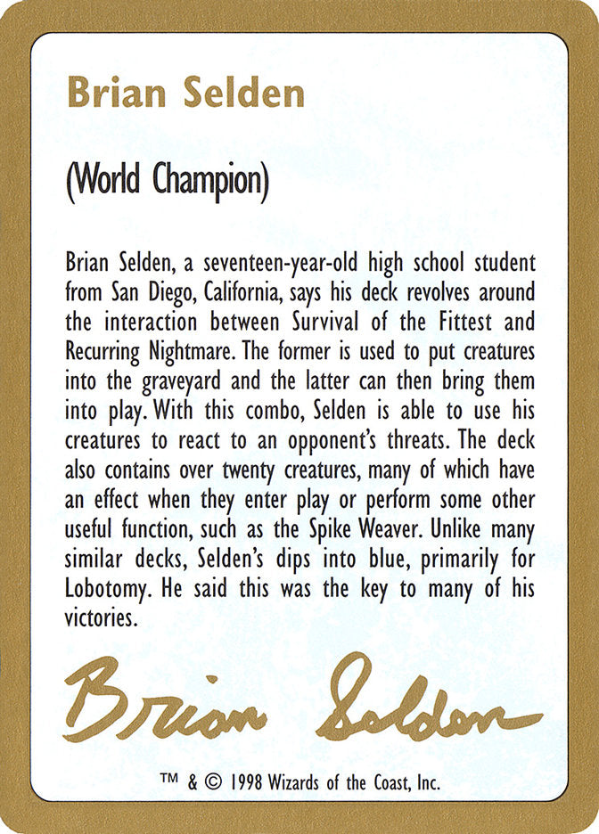 Brian Selden Bio [World Championship Decks 1998] | Grognard Games