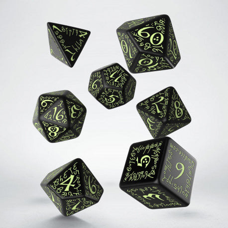 Elvish Black & glow-in-the-dark Dice Set (7) | Grognard Games