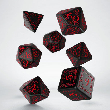 Elvish Black & red Dice Set (7) | Grognard Games