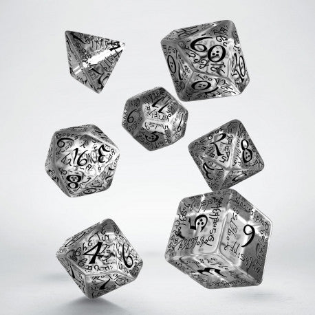 Q Workshop Elvish Translucent & black Dice Set (7) | Grognard Games