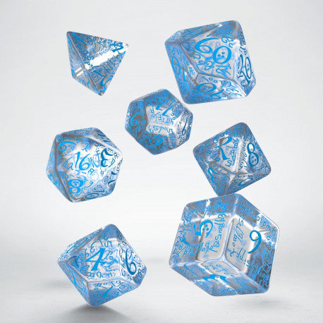 Q Workshop Elvish Translucent & blue Dice Set (7) | Grognard Games