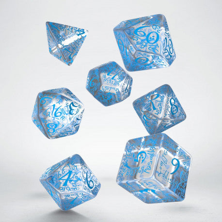 Elvish Translucent & blue Dice Set (7) | Grognard Games