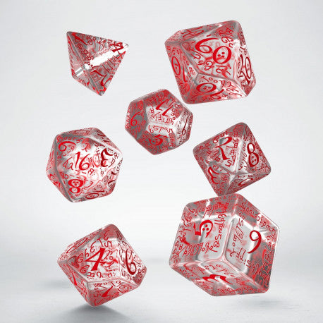 Q Workshop Elvish Translucent & red Dice Set (7) | Grognard Games