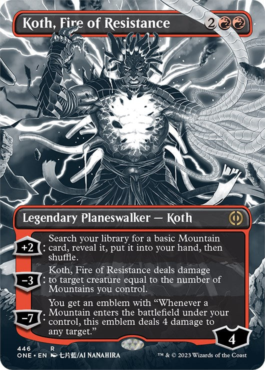 Koth, Fire of Resistance (Borderless Manga Step-and-Compleat Foil) [Phyrexia: All Will Be One] | Grognard Games