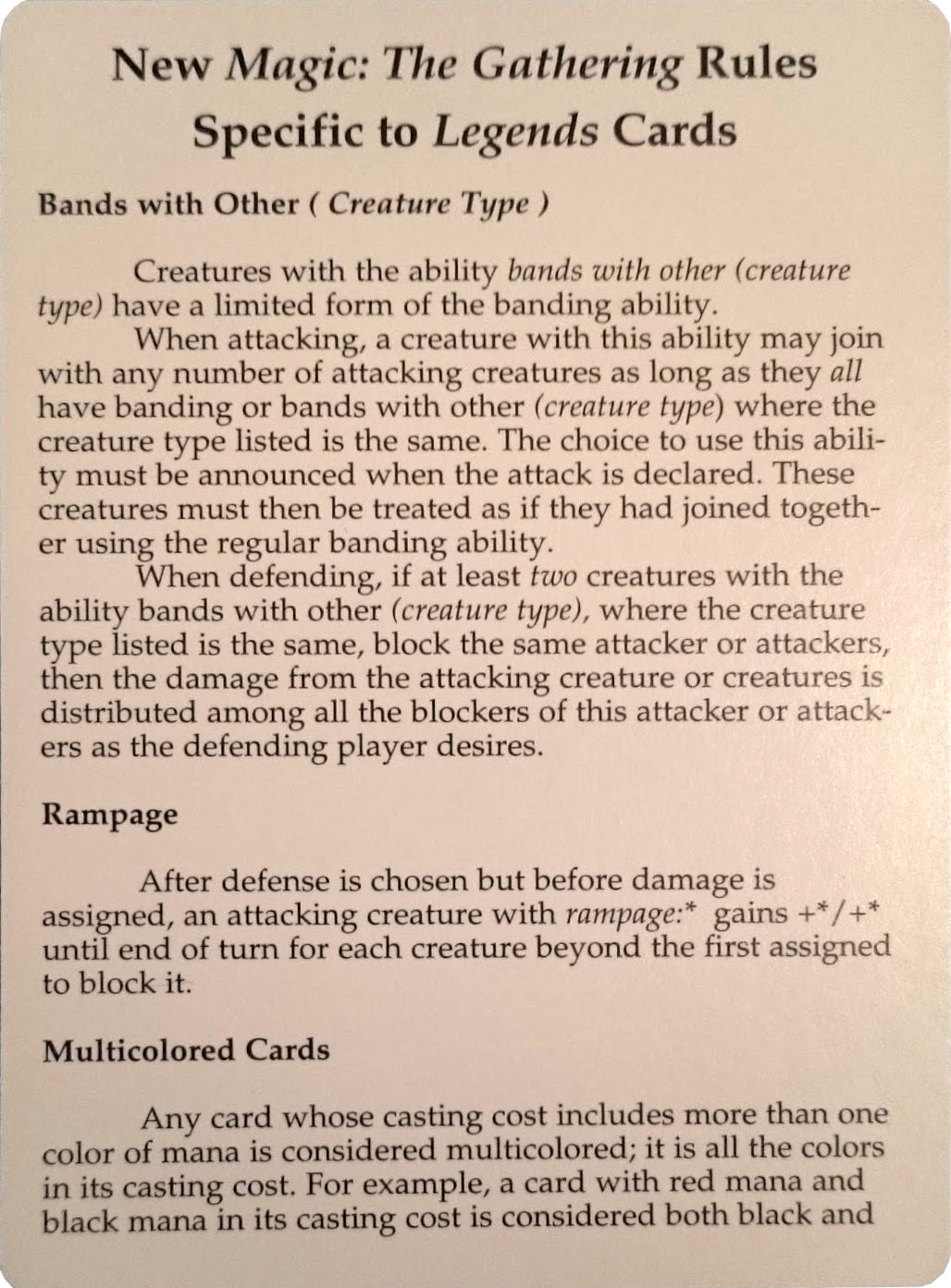 Legends Rules Card [Legends Tokens] | Grognard Games