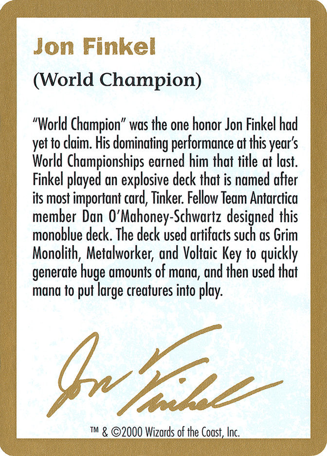 Jon Finkel Bio [World Championship Decks 2000] | Grognard Games