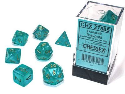 CHX27585 Borealis Teal/Gold 7 die Set | Grognard Games