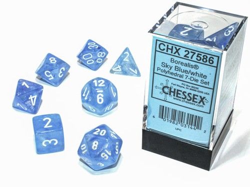 CHX27586 Borealis Sky Blue/White 7 die Set | Grognard Games