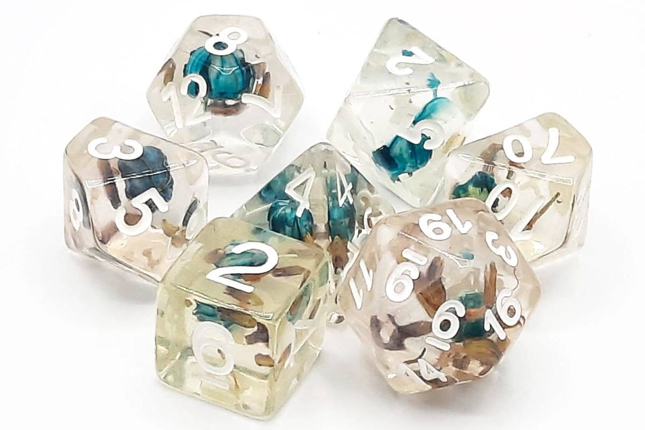 Old School Dice and Accessories Infused Dice - Blue Flower | Grognard Games