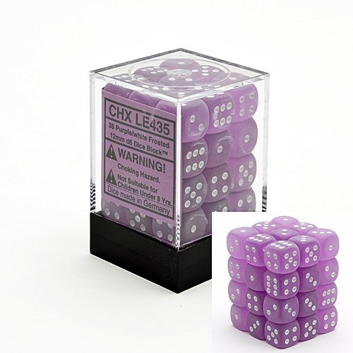 CHXLE435 Frosted Purple/White - Set of 36 12mm D6 | Grognard Games