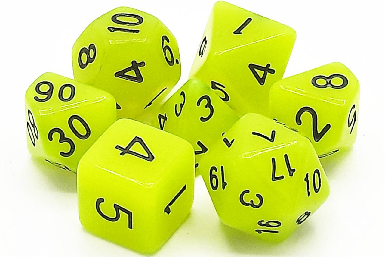 Old School 7 Piece DnD RPG Dice Set: Glow Dice - Yellow | Grognard Games