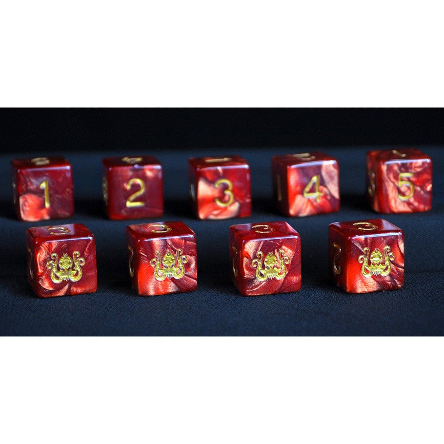 Infinite Black Elder Dice: Brand of Cthulu Red D6 9-die set | Grognard Games