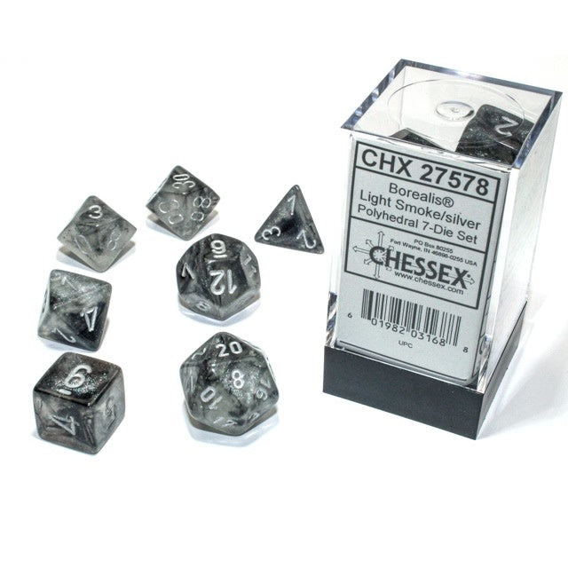 CHX27578 Borealis Light Smoke/Silver 7 Die set | Grognard Games