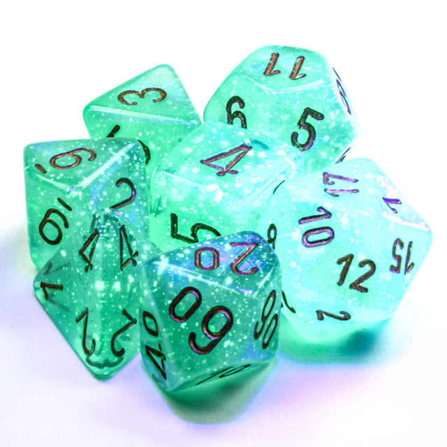 CHX27575 Borealis Light Green/Gold 7 Die set | Grognard Games