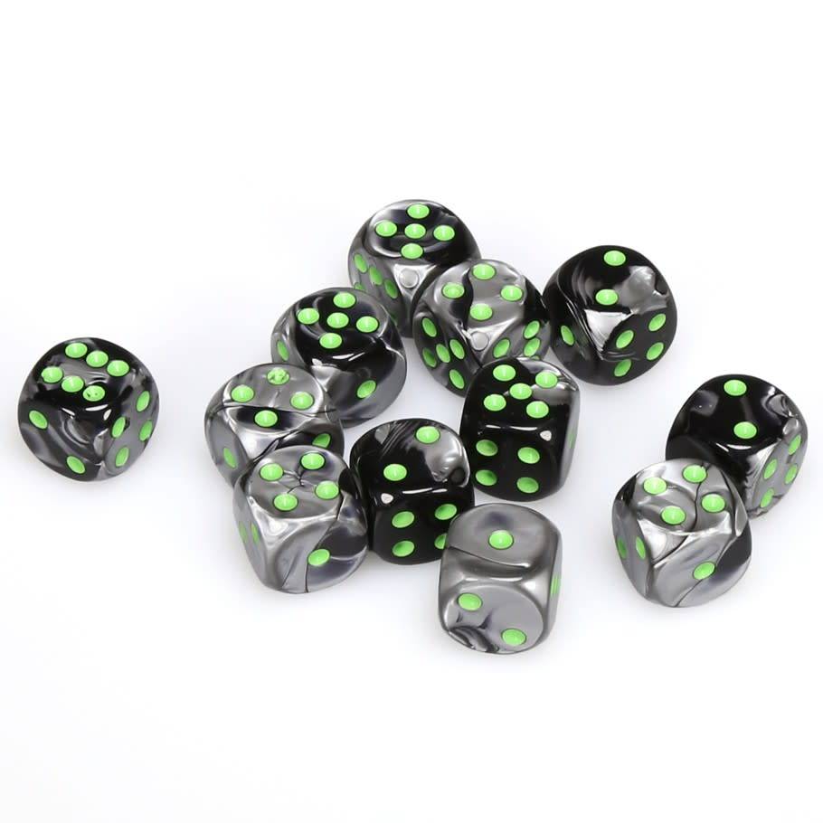 CHX26645 Gemini Black-Grey/green 12 D6 Set | Grognard Games