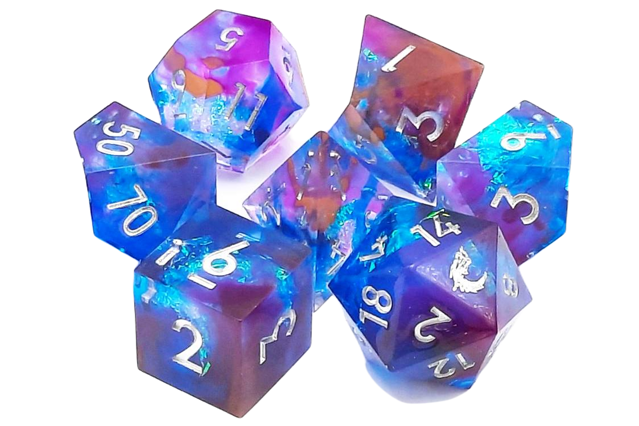 Old School 7 Piece DnD RPG Dice Set: Sharp Edged - Kingfisher | Grognard Games