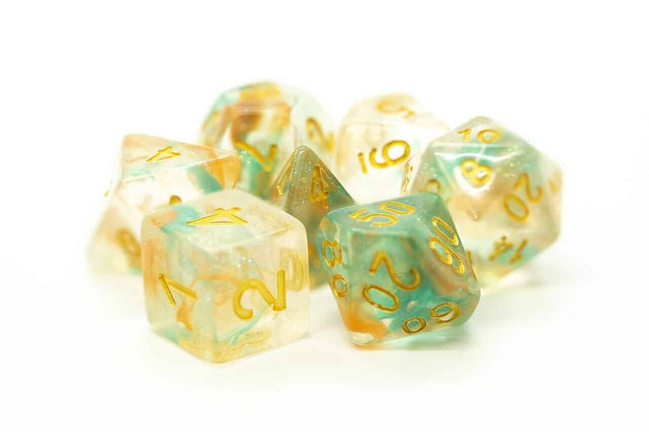 Old School Dice and Accessories Luminous Dice - Koi Pond | Grognard Games