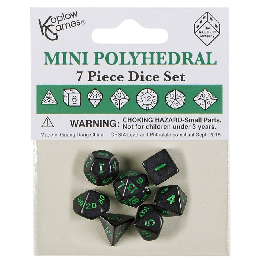Koplow games Black/Green mini 7 die set | Grognard Games