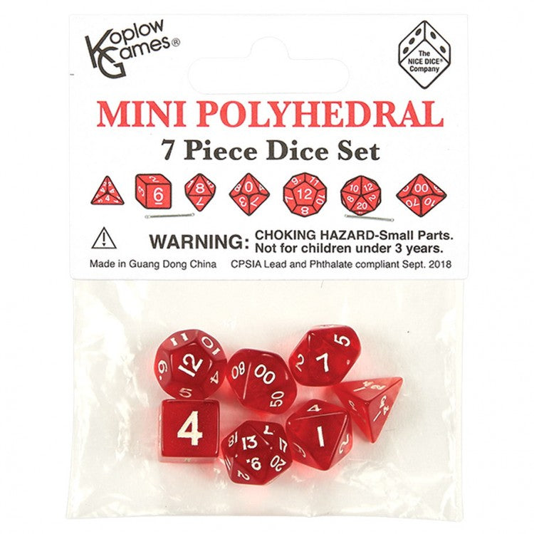 Koplow games Transparent Red/White mini 7 die set | Grognard Games