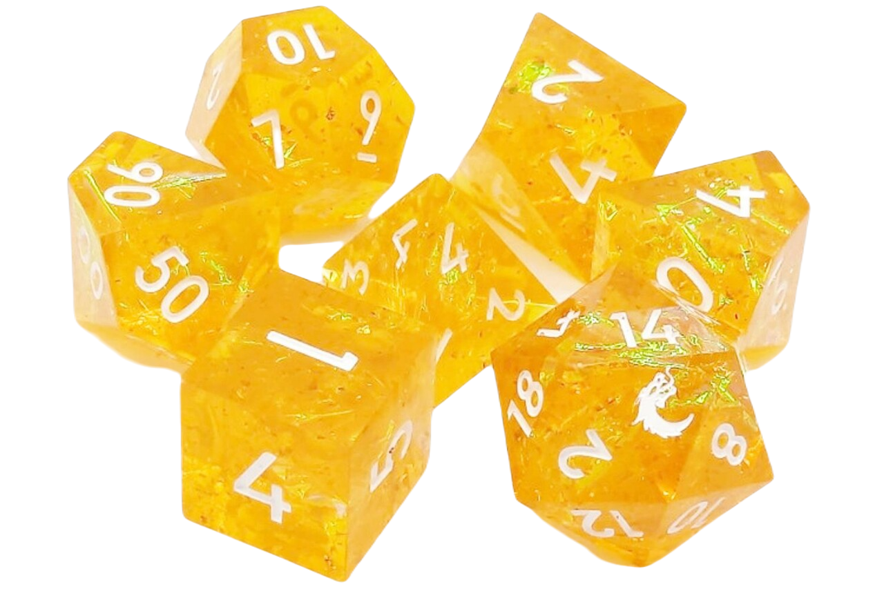 Old School 7 Piece DnD RPG Dice Set: Sharp Edged - Lemon Tree | Grognard Games