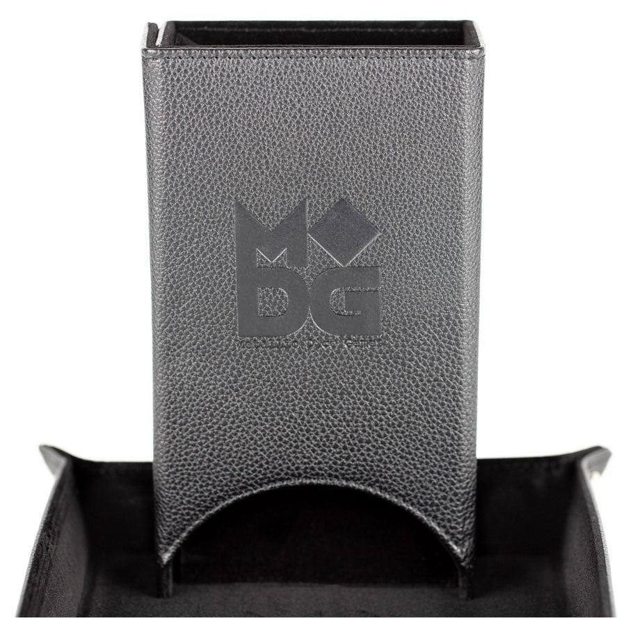 Fold up Leather Dice Tower: Black | Grognard Games