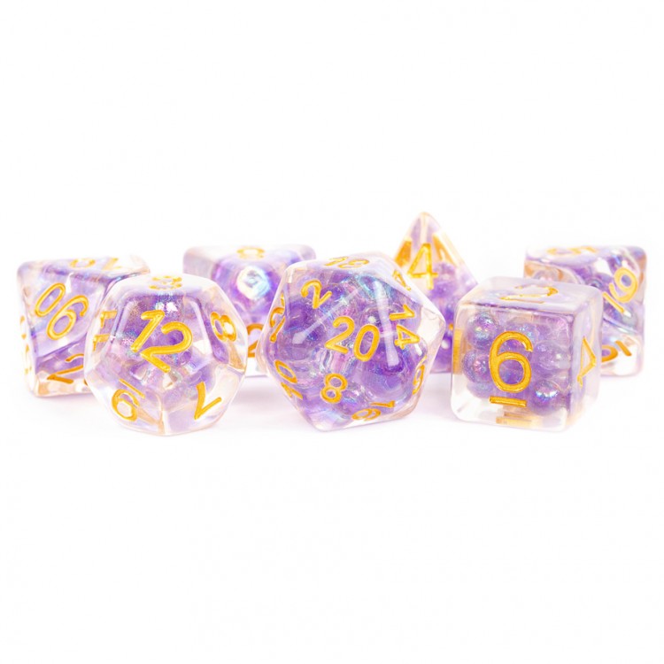 Metallic Dice Games Purple w/Gold numbers RPG Dice Set | Grognard Games