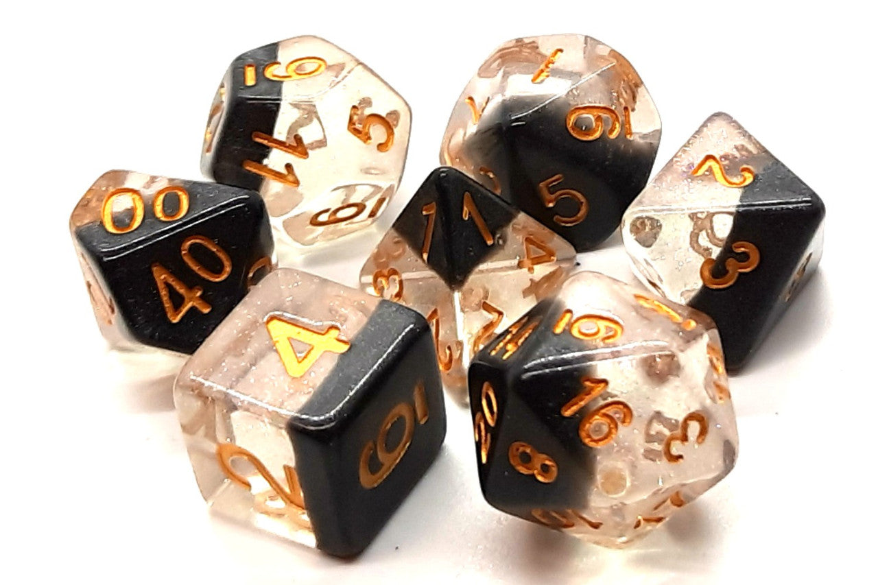 Old School 7 Piece DnD RPG Dice Set: Luminous - Black Crystal | Grognard Games