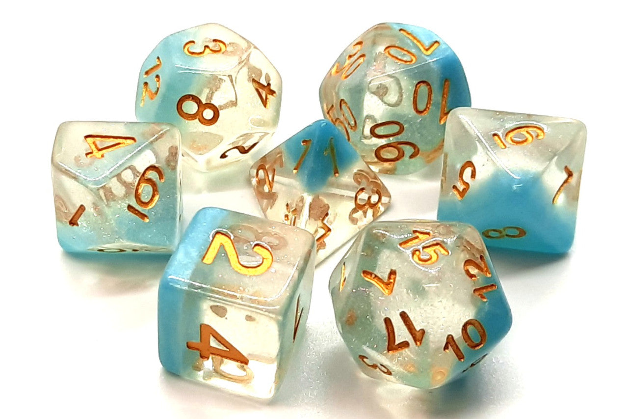 Old School 7 Piece DnD RPG Dice Set: Luminous - Winter's Breath | Grognard Games