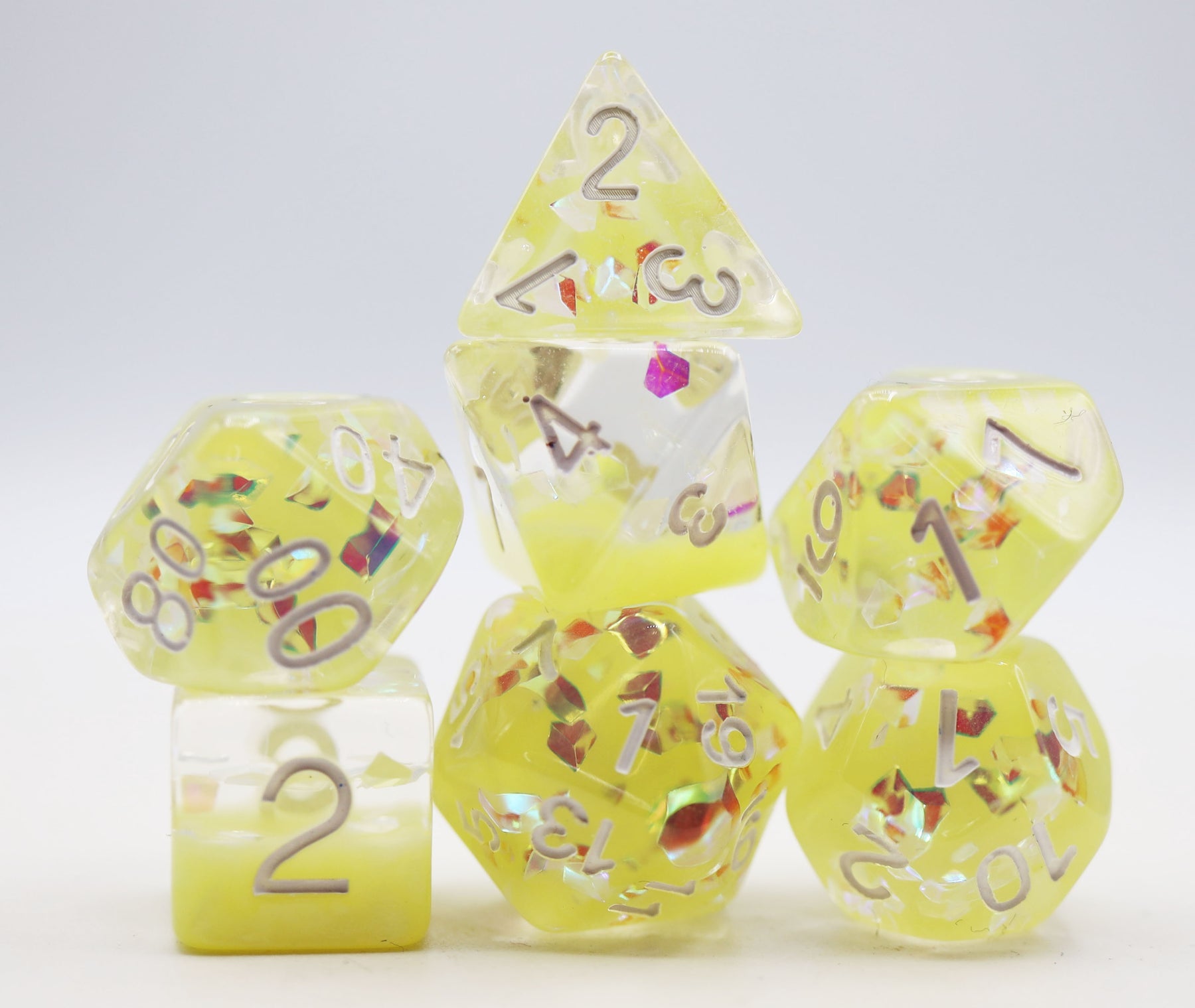 MILK YELLOW WITH SHIMMER DIAMOND FILLED RPG DICE | Grognard Games