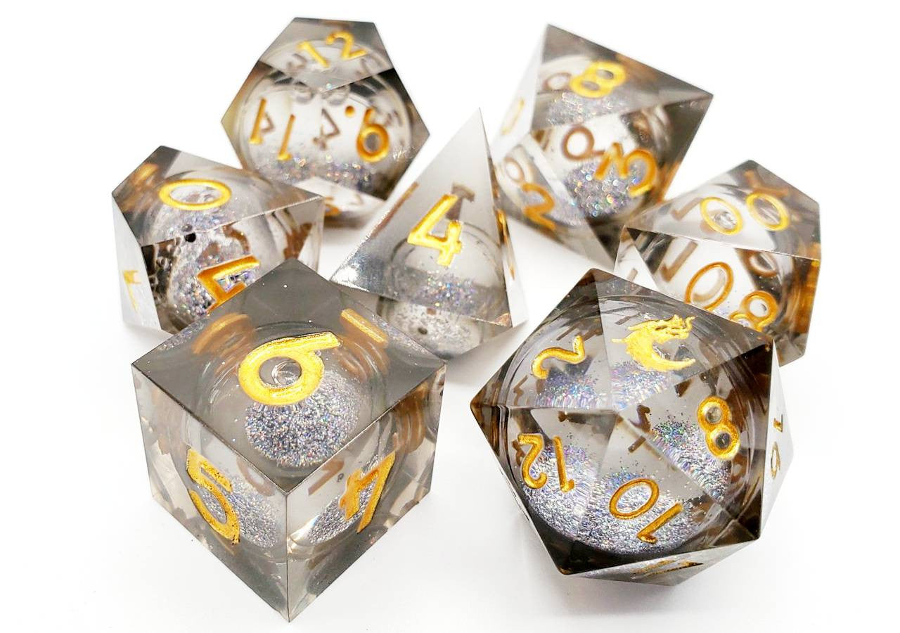 Old School Dice and Accessories Sharp Edged Liquid Infused - Obsidian Fury Dice Set | Grognard Games