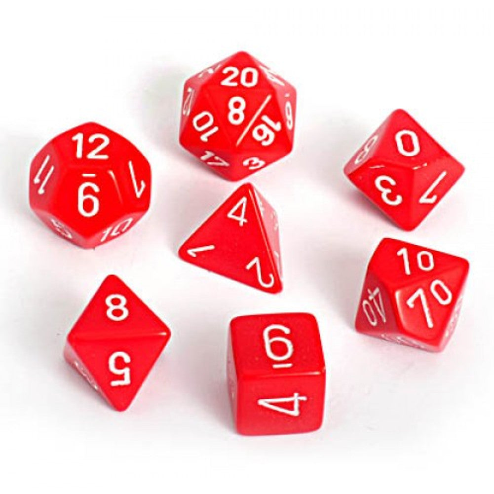 CHX25404 Opaque Red/White 7 die set | Grognard Games