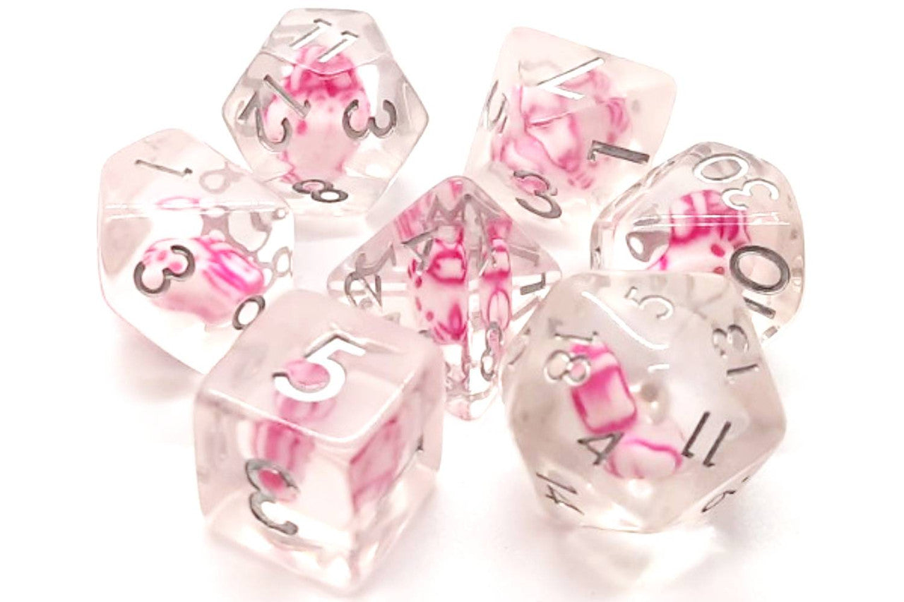 Old School 7 Piece DnD RPG Dice Set: Animal Kingdom - Purrfect Pink Cat | Grognard Games