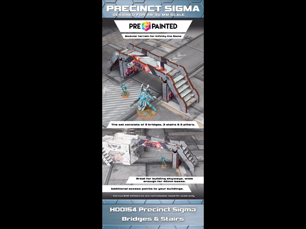 H00154 Precinct Sigma Bridges & Stairs (3) PREPAINTED (grey) | Grognard Games