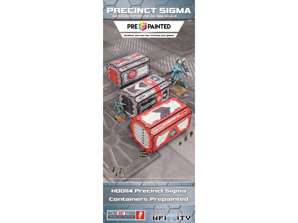 H00114 Precinct Sigma Containers (3) PREPAINTED (grey/red) | Grognard Games