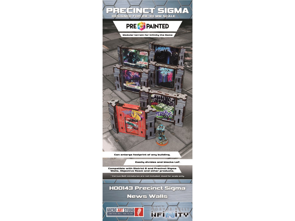 H00143 Precinct Sigma News Walls (6) PREPAINTED (grey) | Grognard Games