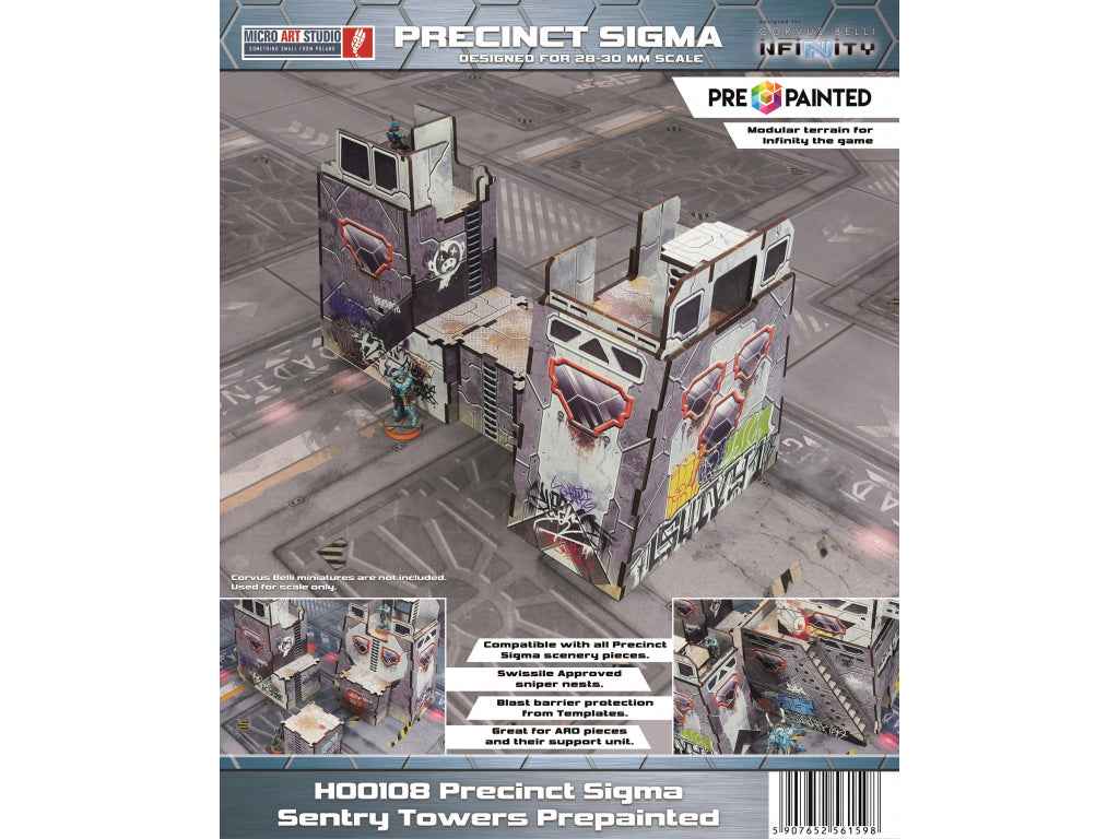 H00108 Precinct Sigma Sentry Towers (2) PREPAINTED (grey) | Grognard Games