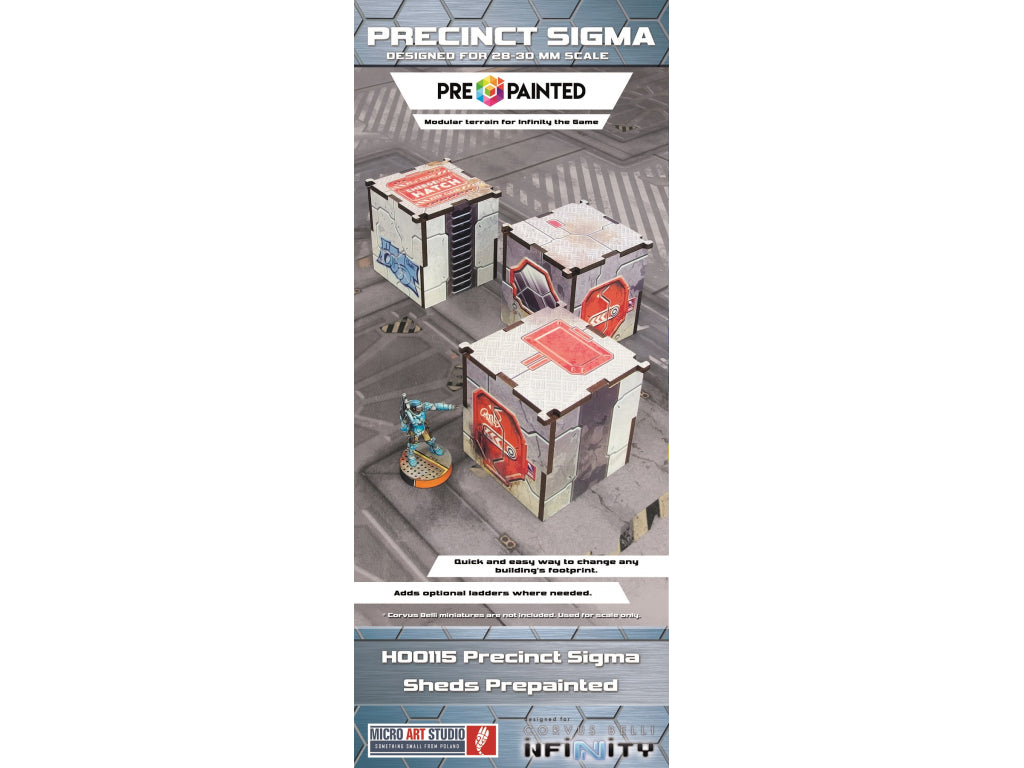 H00115 Precinct Sigma Sheds (3) PREPAINTED (grey) | Grognard Games